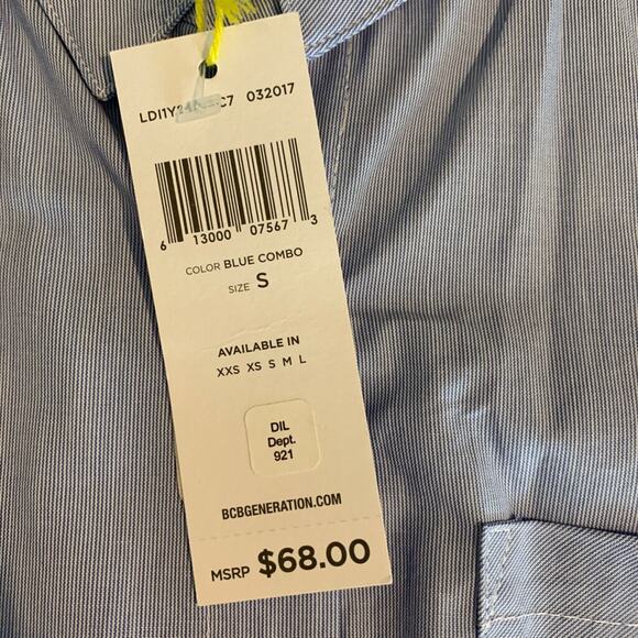 BCBGeneration Shirt Womens S Small Blue Striped Collar Cold Shoulder Button Up - Picture 11 of 16